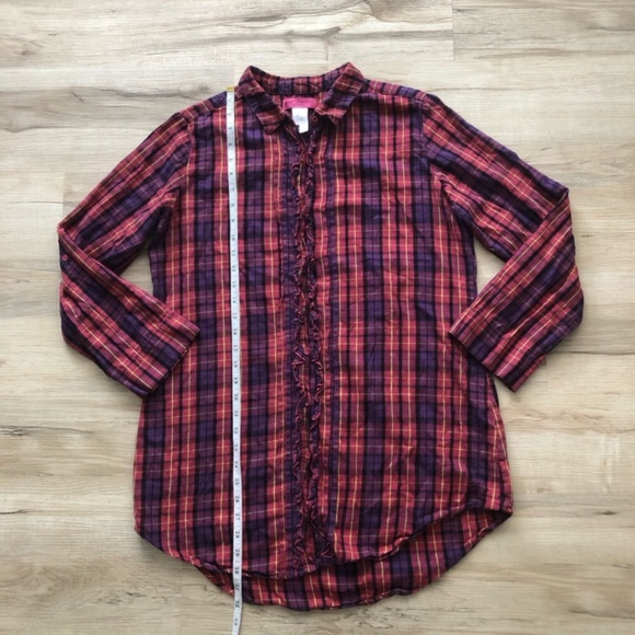 Betsey Johnson Red and Black Plaid Button Down Top - Picture 3 of 7